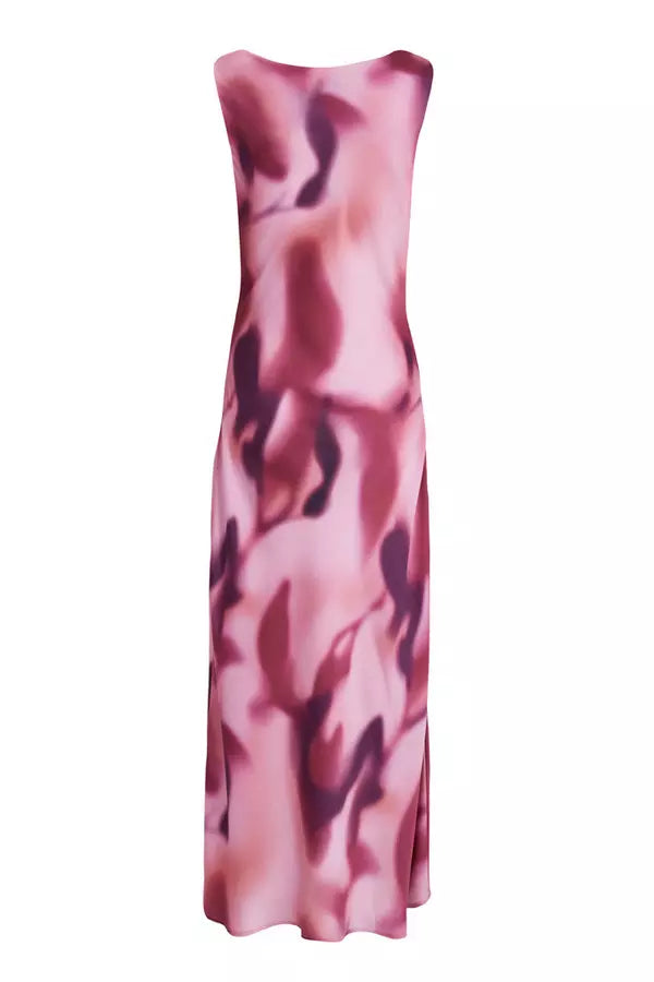 Pink Satin Printed Midaxi Dress