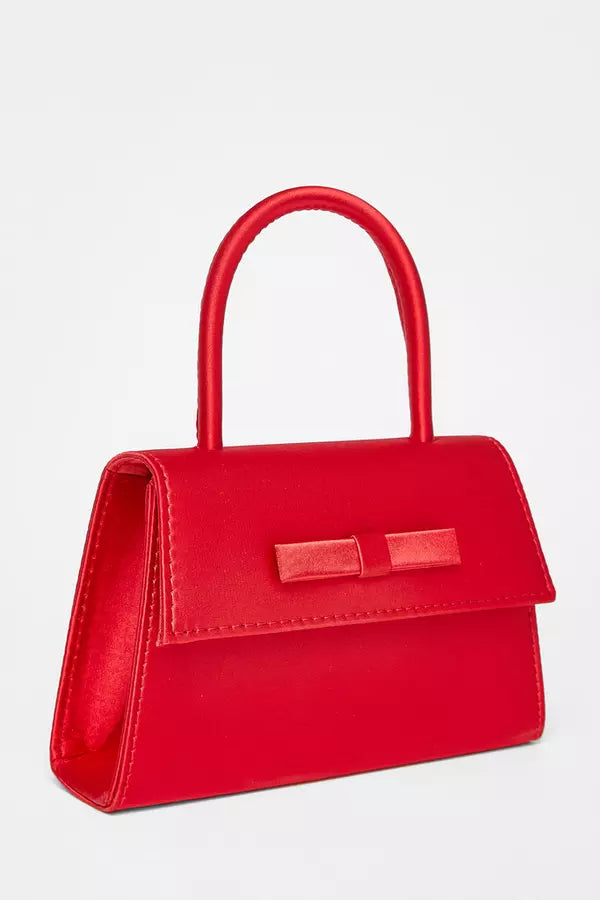 Red Bow Trim Top Handle Bag