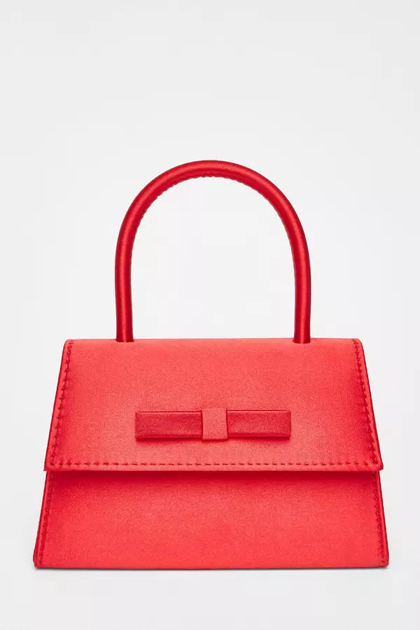 Red Bow Trim Top Handle Bag