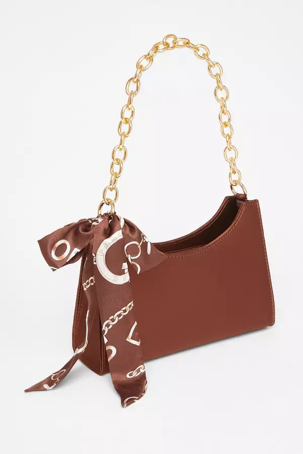 Brown Satin Chain Shoulder Bag