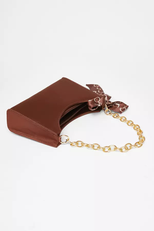 Brown Satin Chain Shoulder Bag