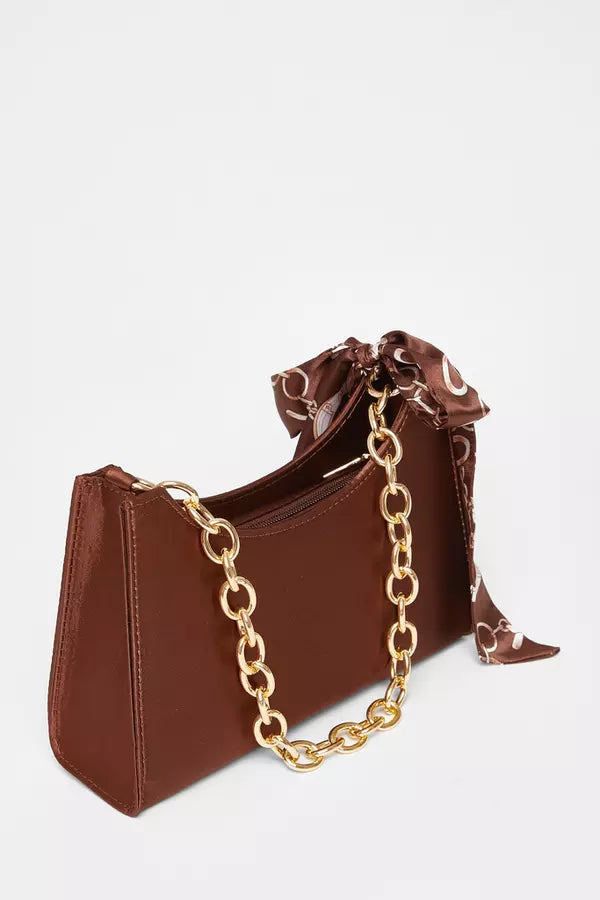 Brown Satin Chain Shoulder Bag