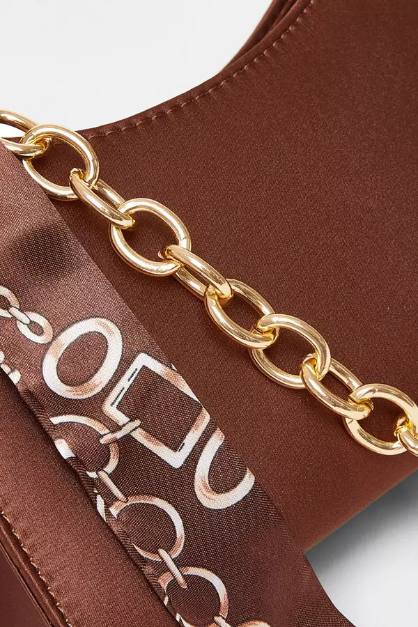 Brown Satin Chain Shoulder Bag