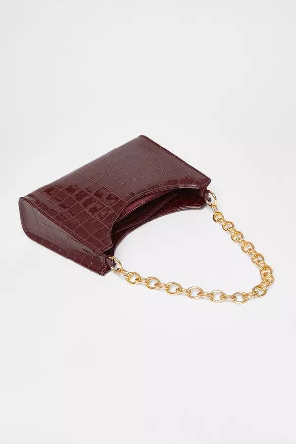 Dark Red Croc Chain Shoulder Bag