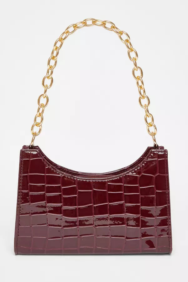 Dark Red Croc Chain Shoulder Bag