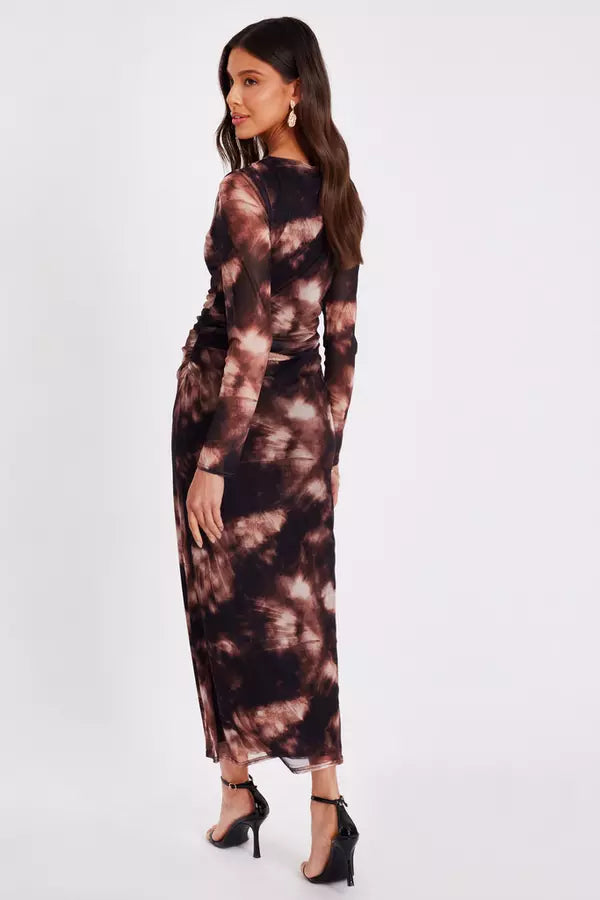 Black Printed Long Sleeve Midaxi Dress