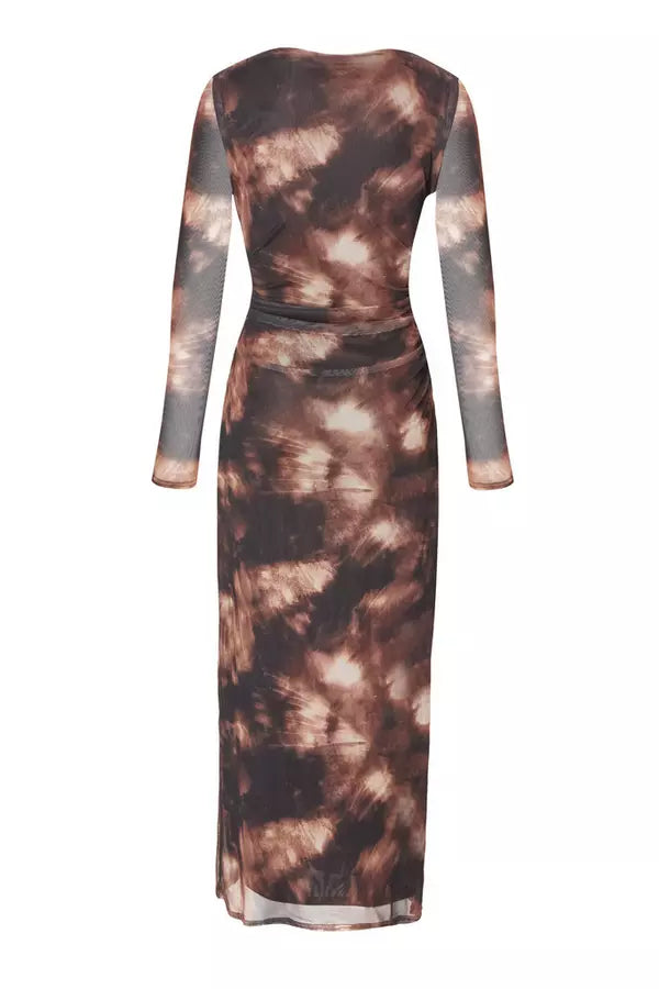 Black Printed Long Sleeve Midaxi Dress