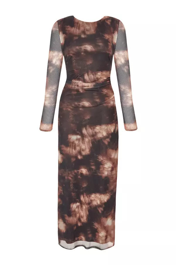 Black Printed Long Sleeve Midaxi Dress