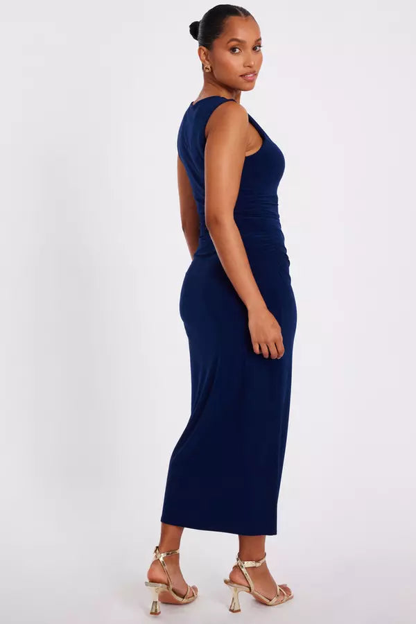Petite Navy Gold Buckle Midaxi Dress