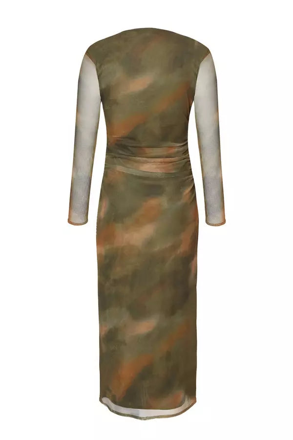 Petite Khaki Printed Long Sleeve Midaxi Dress