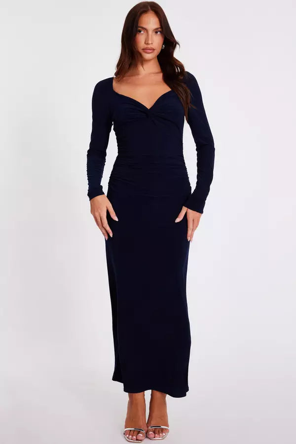 Navy Knot Front Midaxi Dress