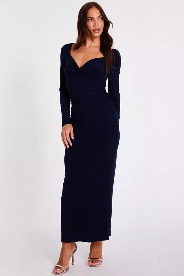 Navy Knot Front Midaxi Dress