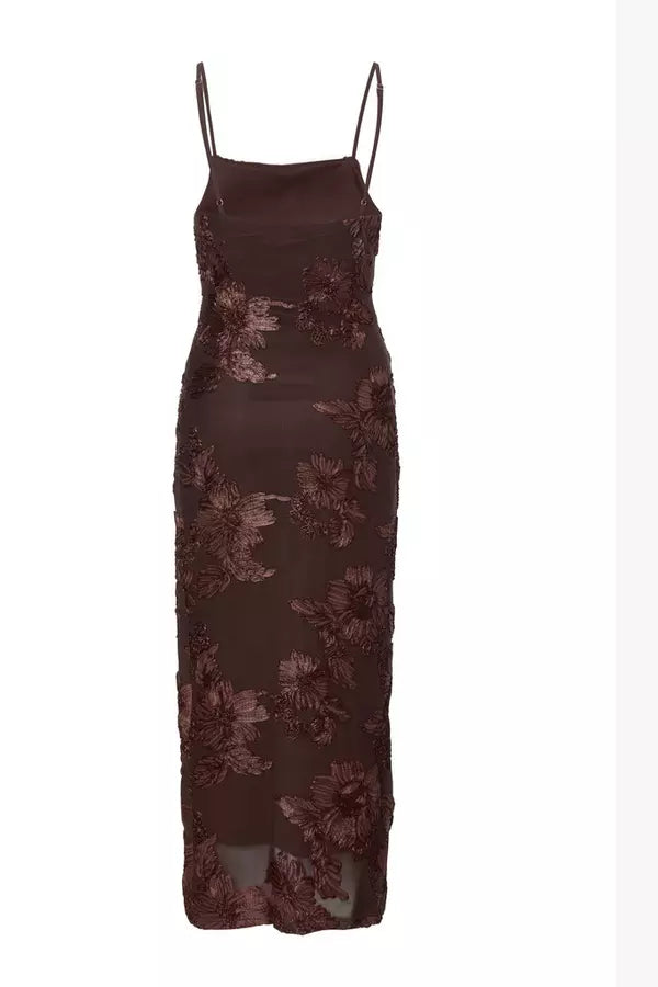 Petite Brown Floral Applique Midaxi Dress