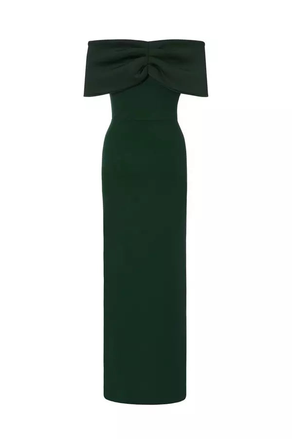 Petite Bottle Green Bardot Wrap Maxi Dress