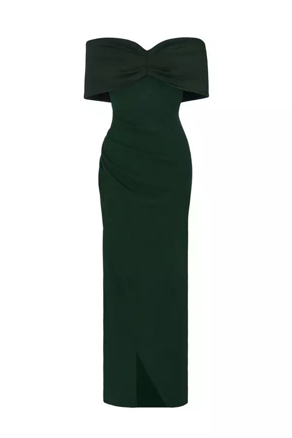 Petite Bottle Green Bardot Wrap Maxi Dress